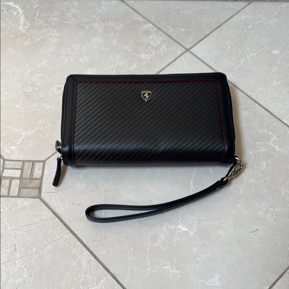 Ferrari Carbon Fiber Black Wallet with Red Trim
